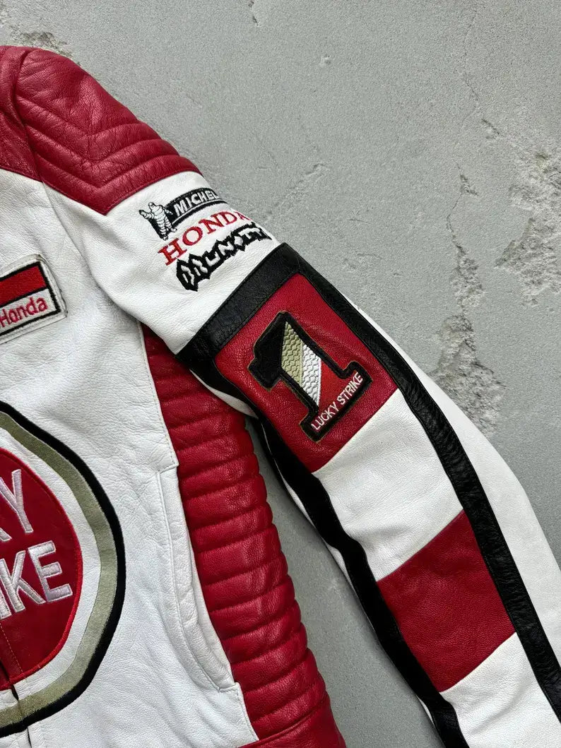 Lucky Strike Motorcycle Racing Streetwear Casual Leather Biker Jacket