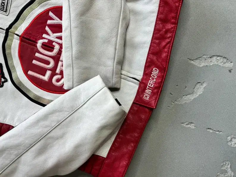 Lucky Strike Motorcycle Racing Streetwear Casual Leather Biker Jacket