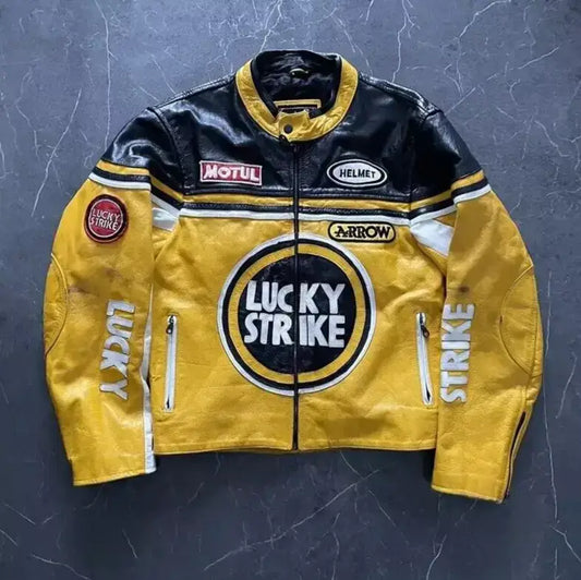 Lucky Strike Motorcycle Streetwear Genuine Cowhide Leather Jacket