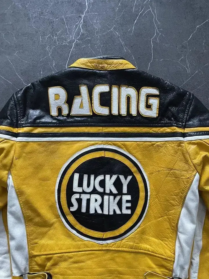 Lucky Strike Motorcycle Streetwear Genuine Cowhide Leather Jacket