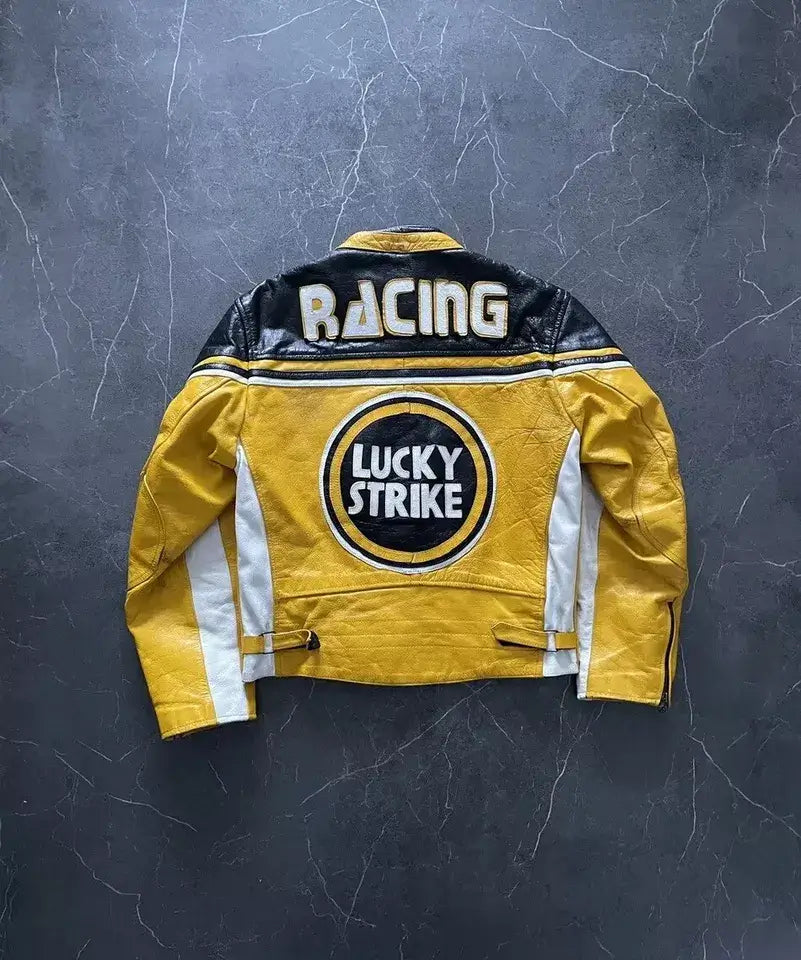 Lucky Strike Motorcycle Streetwear Genuine Cowhide Leather Jacket