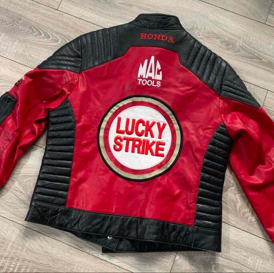 Lucky Strike New Style Vintage Red & Black Racing Cowhide Leather Jacket