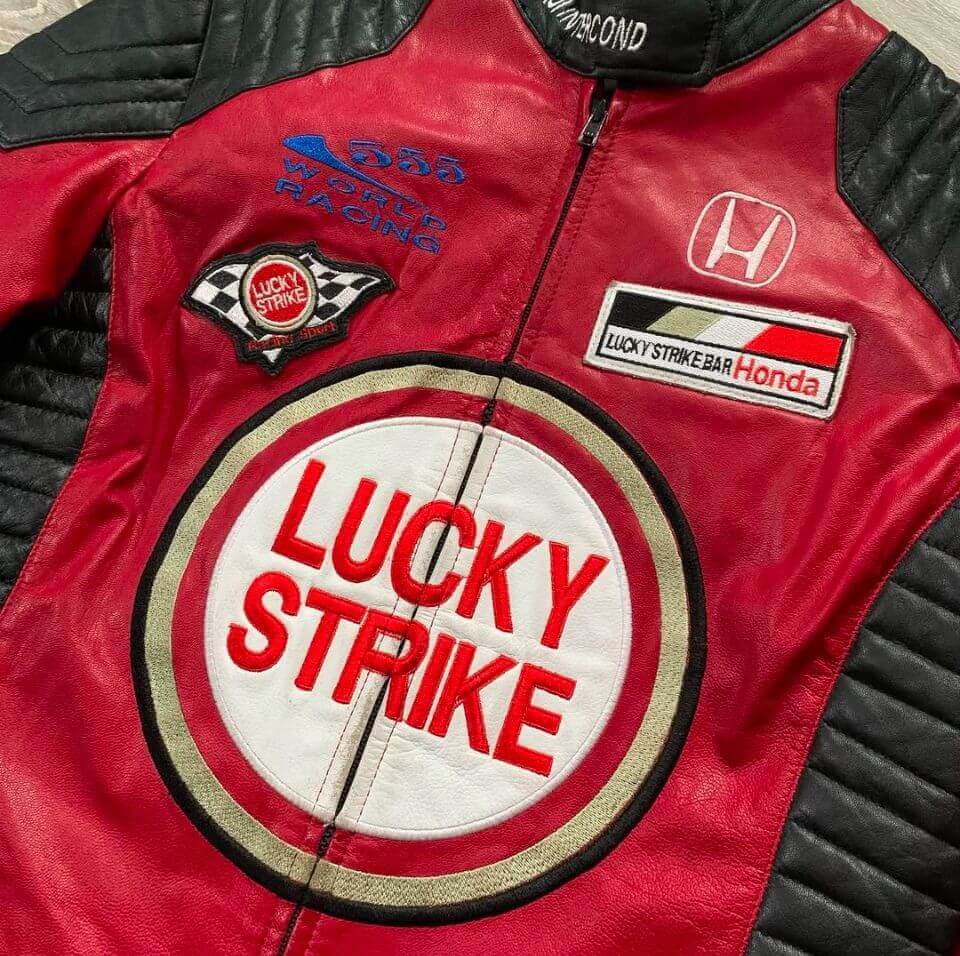 Lucky Strike New Style Vintage Red & Black Racing Cowhide Leather Jacket
