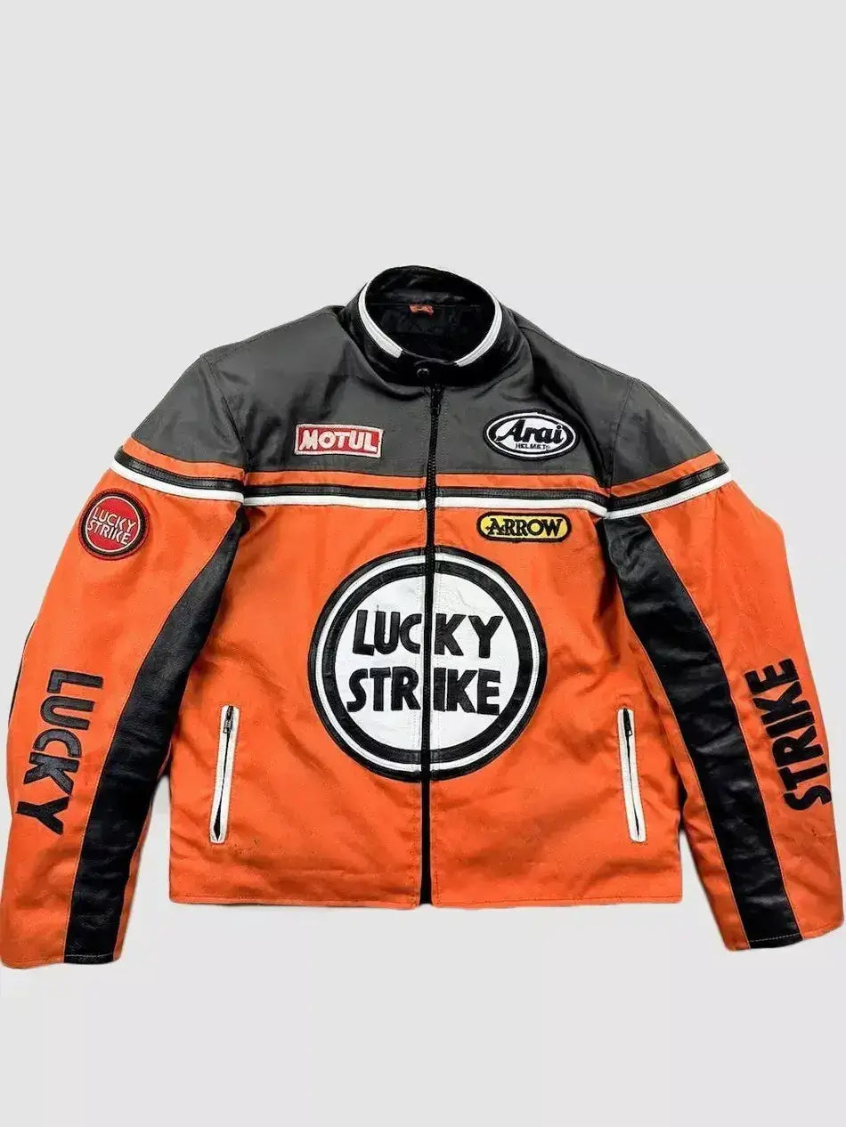 Lucky Strike Orange & Black Motorcycle Cotton Jacket