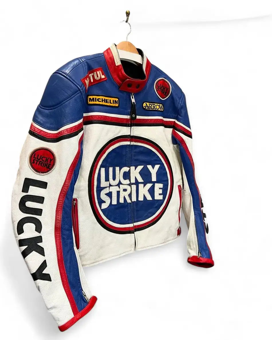 Lucky Strike Racing Moto Leather Biker Jacket