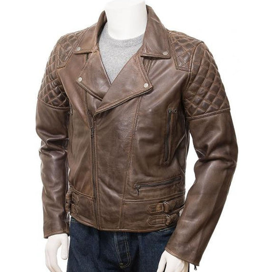 Men Brown Leather Biker Jacket