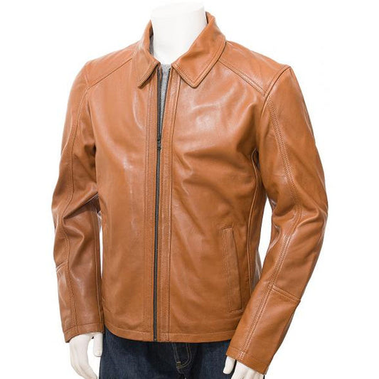 Men Tan Biker Leather Jacket