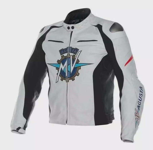 MV Agusta White Motorcycle Riding Gear Leather Jacket