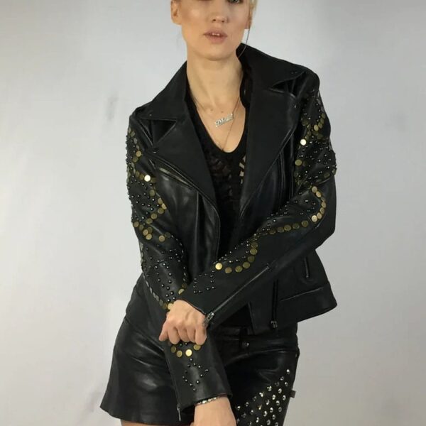 Malacia Sleeve Studded Women Leather Jacket