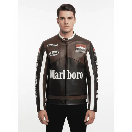 Marlboro Black And Brown Biker Leather Jacket