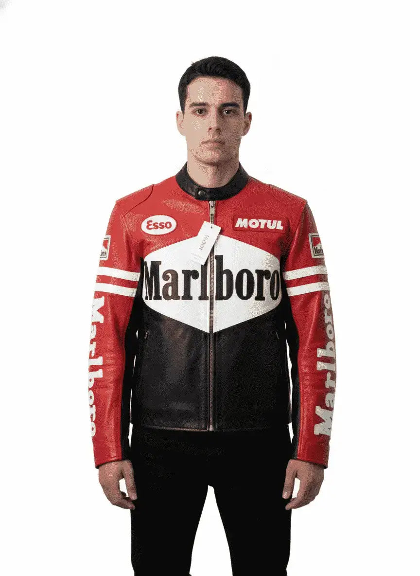 Marlboro Racer Motorcycle Leather Biker Jacket