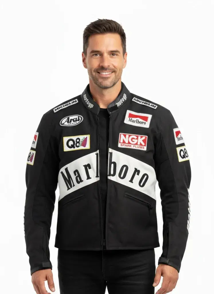 Marlboro Racing Black MotoGP Leather Motorcycle Jacket