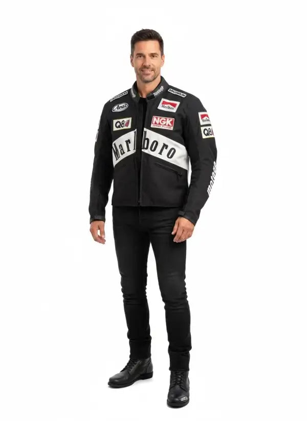 Marlboro Racing Black MotoGP Leather Motorcycle Jacket