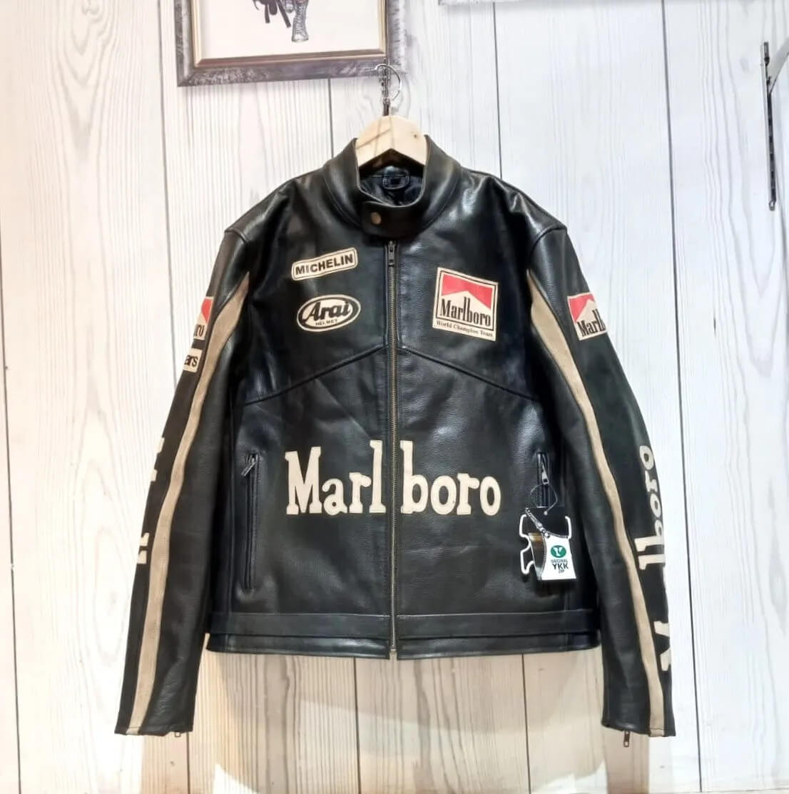 Marlboro Racing Black Motorcycle Cowhide Leather Jacket