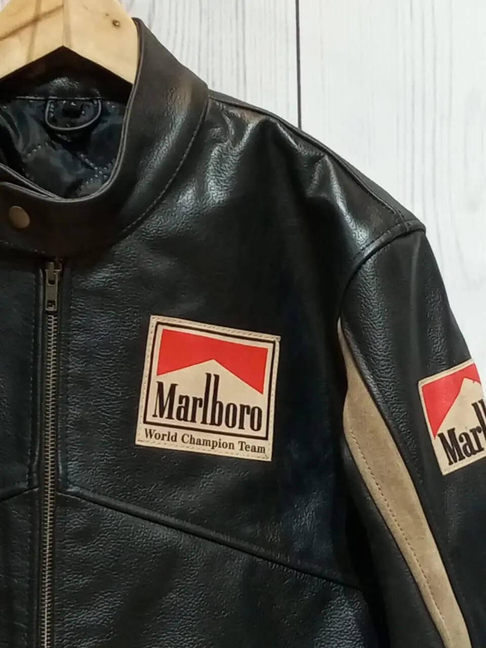 Marlboro Racing Black Motorcycle Cowhide Leather Jacket