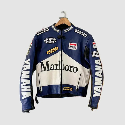 Marlboro Racing Blue & White Motorcycle Leather Jacket