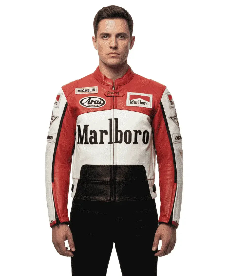 Marlboro Racing Motorcycle Vintage Biker Cowhide Leather Riding Jacket