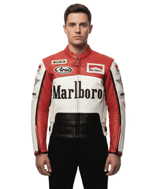 Marlboro Racing Motorcycle Vintage Biker Cowhide Leather Riding Jacket