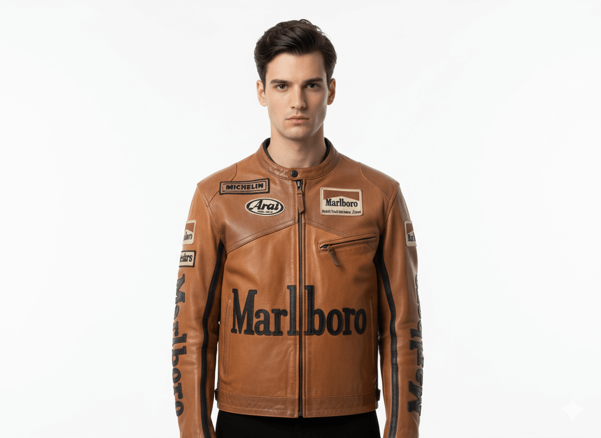 Marlboro Racing Motorcycle Vintage Cowhide Leather Biker Jacket