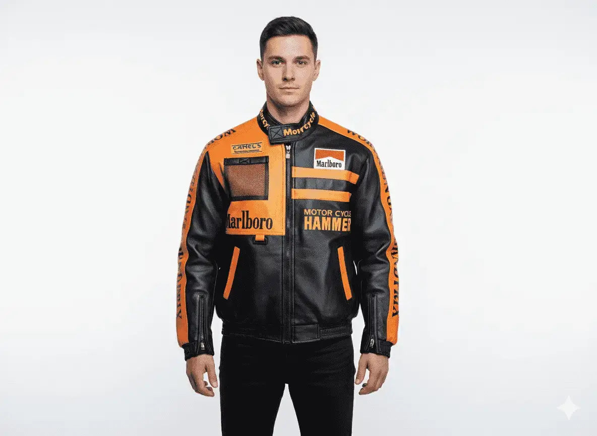 Marlboro Racing Vintage Streetwear Classic Bomber Leather Jacket