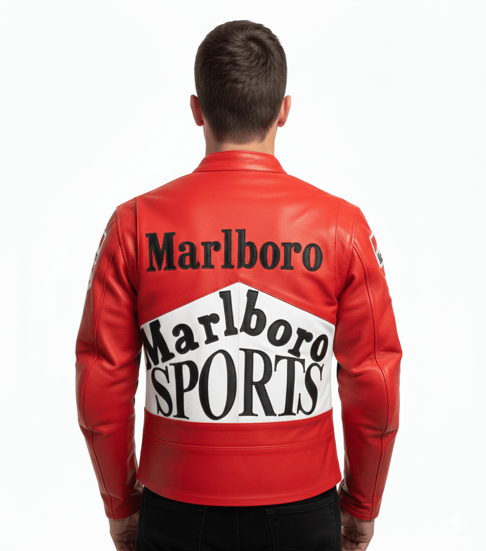 Marlboro Sports Red Leather Racing Streetwear Jacket