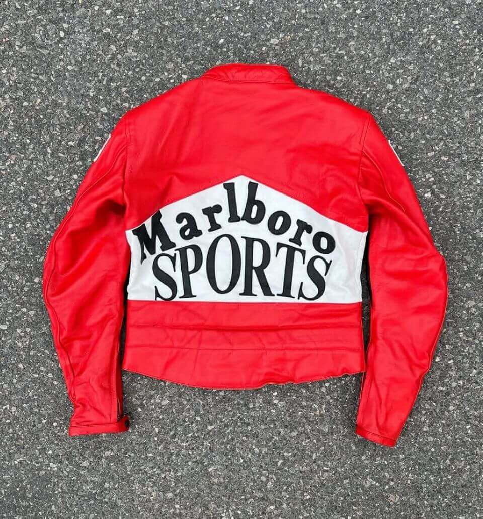 Marlboro Sports Red Leather Racing Streetwear Jacket