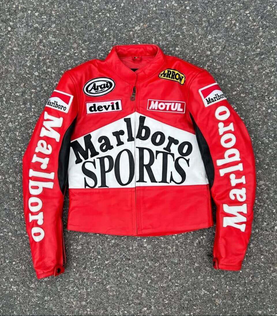 Marlboro Sports Red Leather Racing Streetwear Jacket