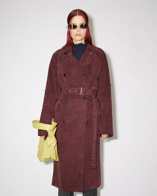 Buy Best ClassicFashion Maroon Suede Leather Long Duster Trench Coat