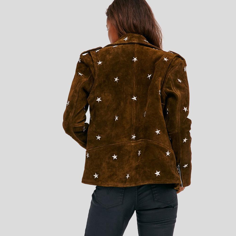 Melody Brown Studded Suede Leather Jacket For Sale