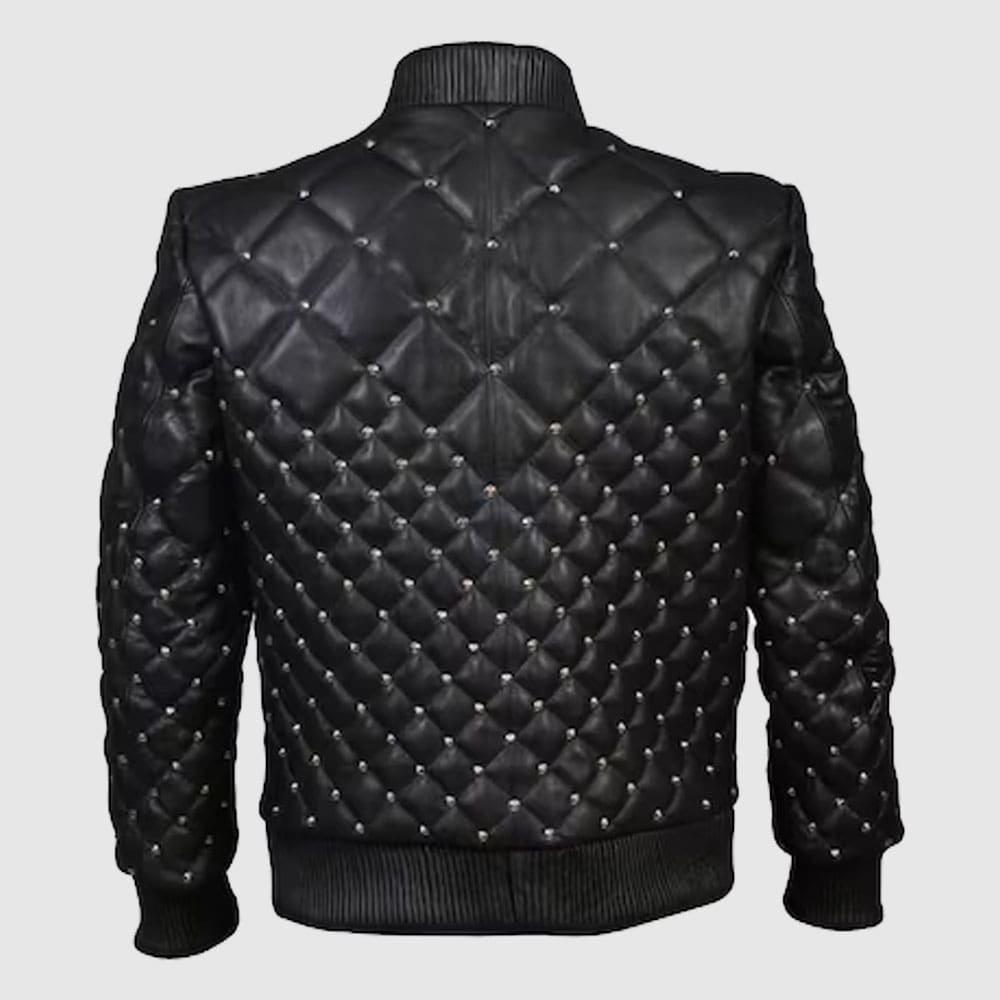 Men Studded Quilted Leather Steam Punk Motorcycle Jacket