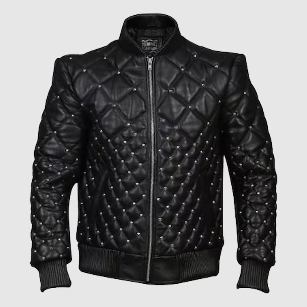 Men Studded Quilted Leather Steam Punk Motorcycle Jacket