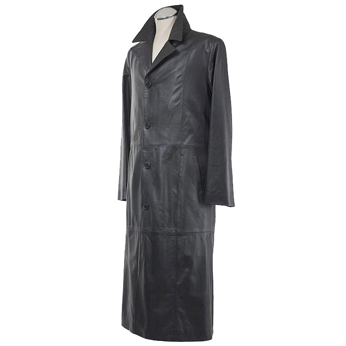Men Black Leather Long Trench Coat