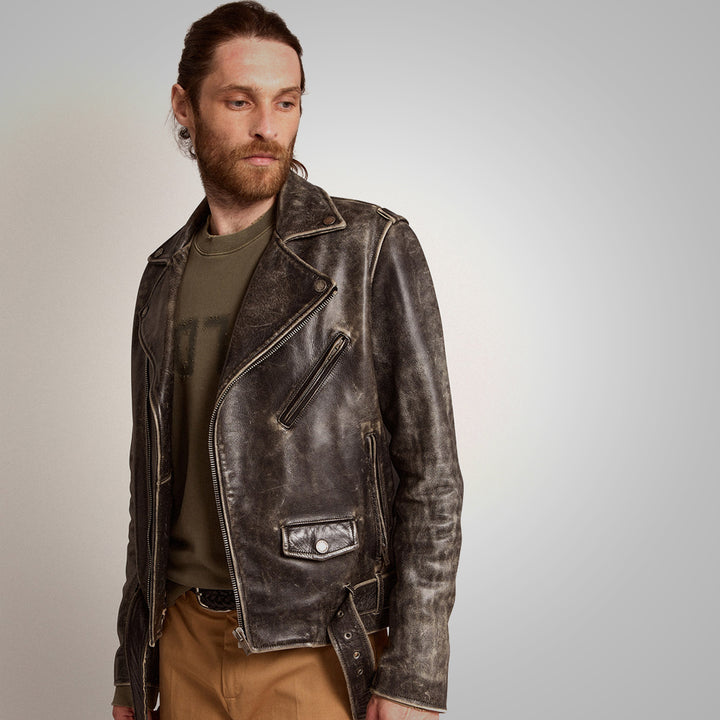 Men Fine Grain Distressed Leather Jacket
