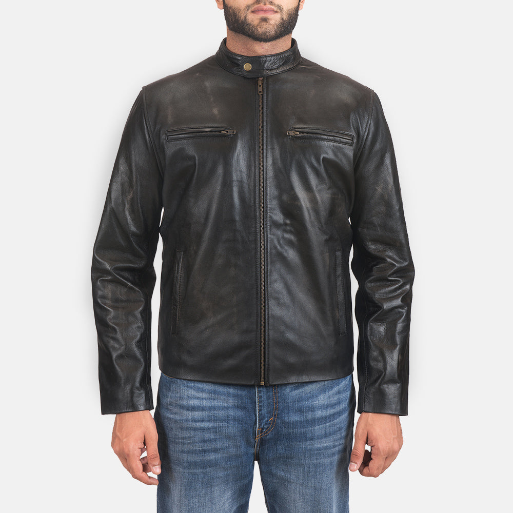 Buy Best Classic Looking Fashion Rustic Black Leather Biker Jacket