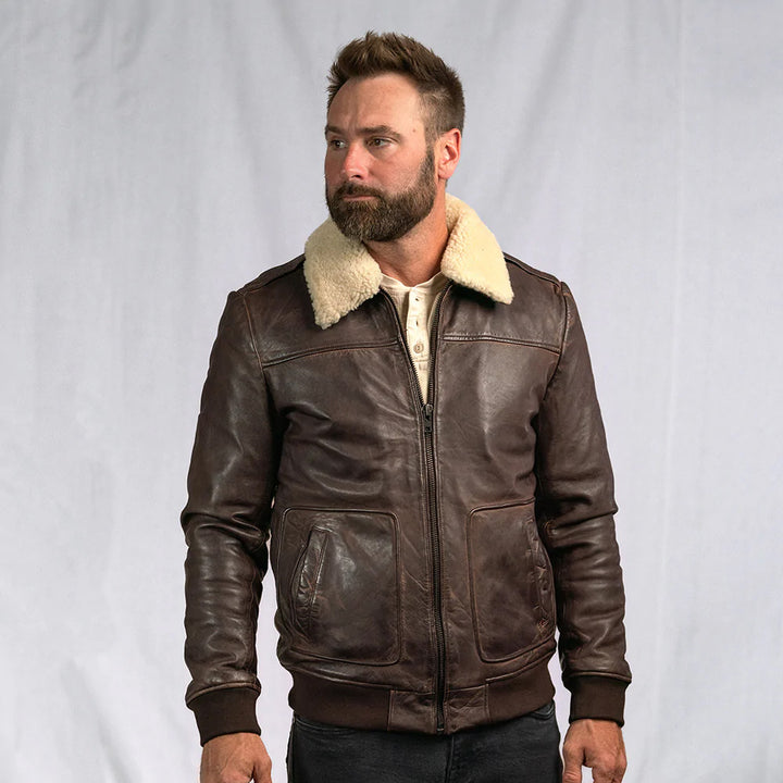 Buy Best Fashion Men's Vintage Lambskin A2 Brown Leather Shearling Bomber Jacket