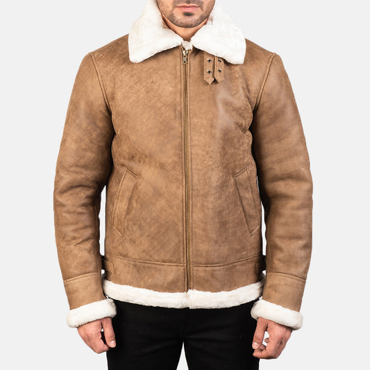 Buy Best Francis B-3 Distressed Brown Leather Bomber Jacket