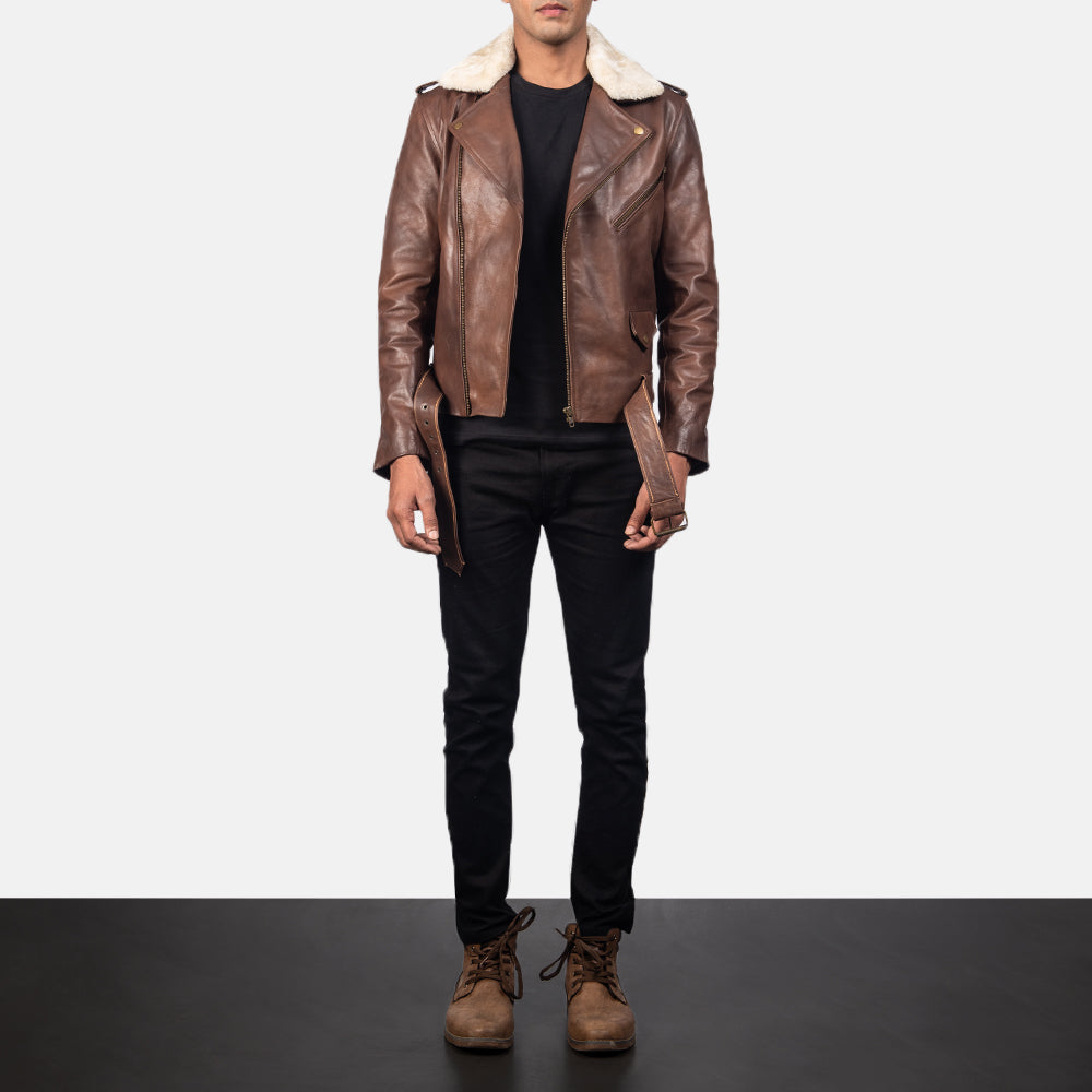 Fashion Furton Brown Leather Biker Jacket