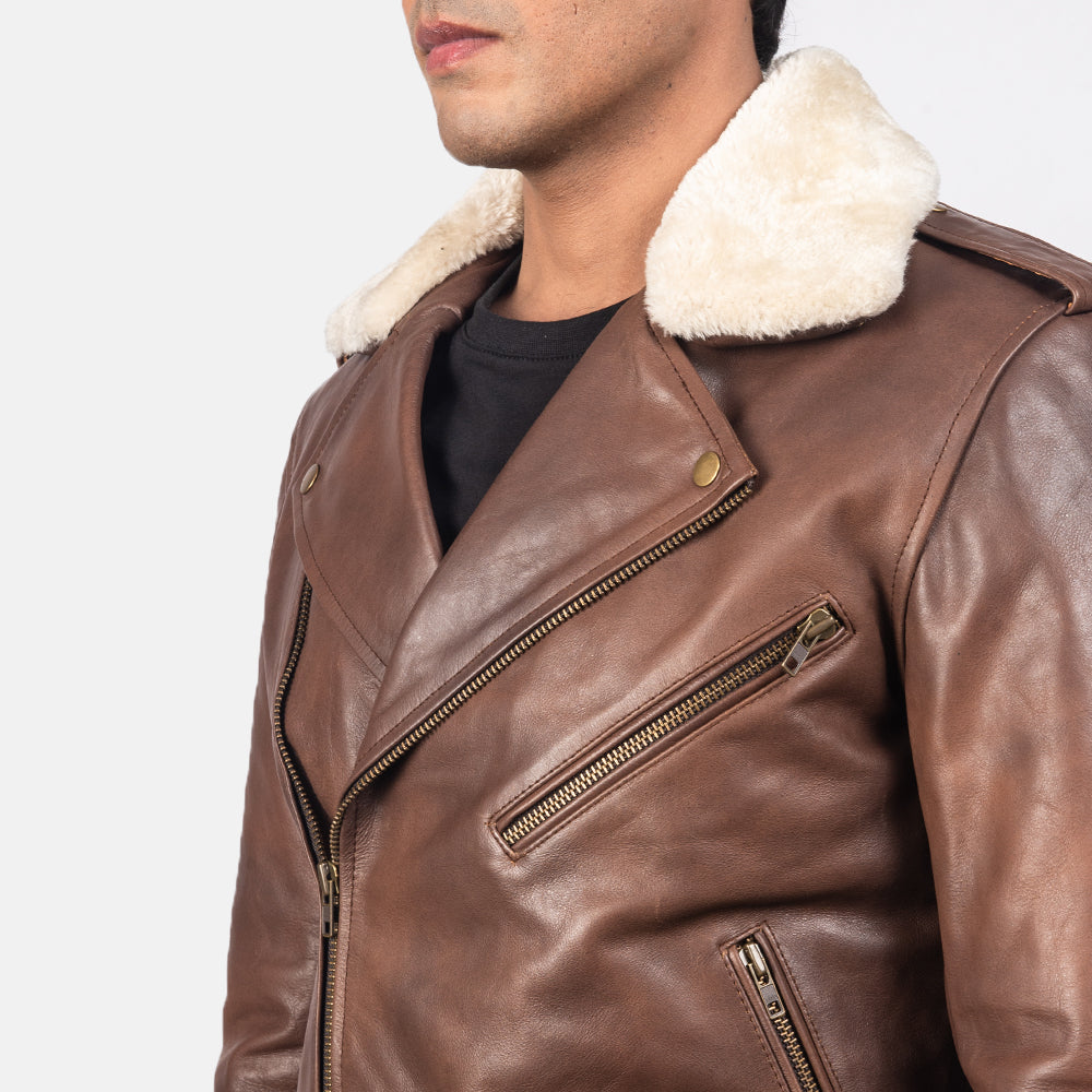 Fashion Furton Brown Leather Biker Jacket