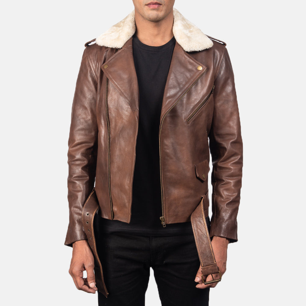 Best fashion Furton Brown Leather Biker Jacket