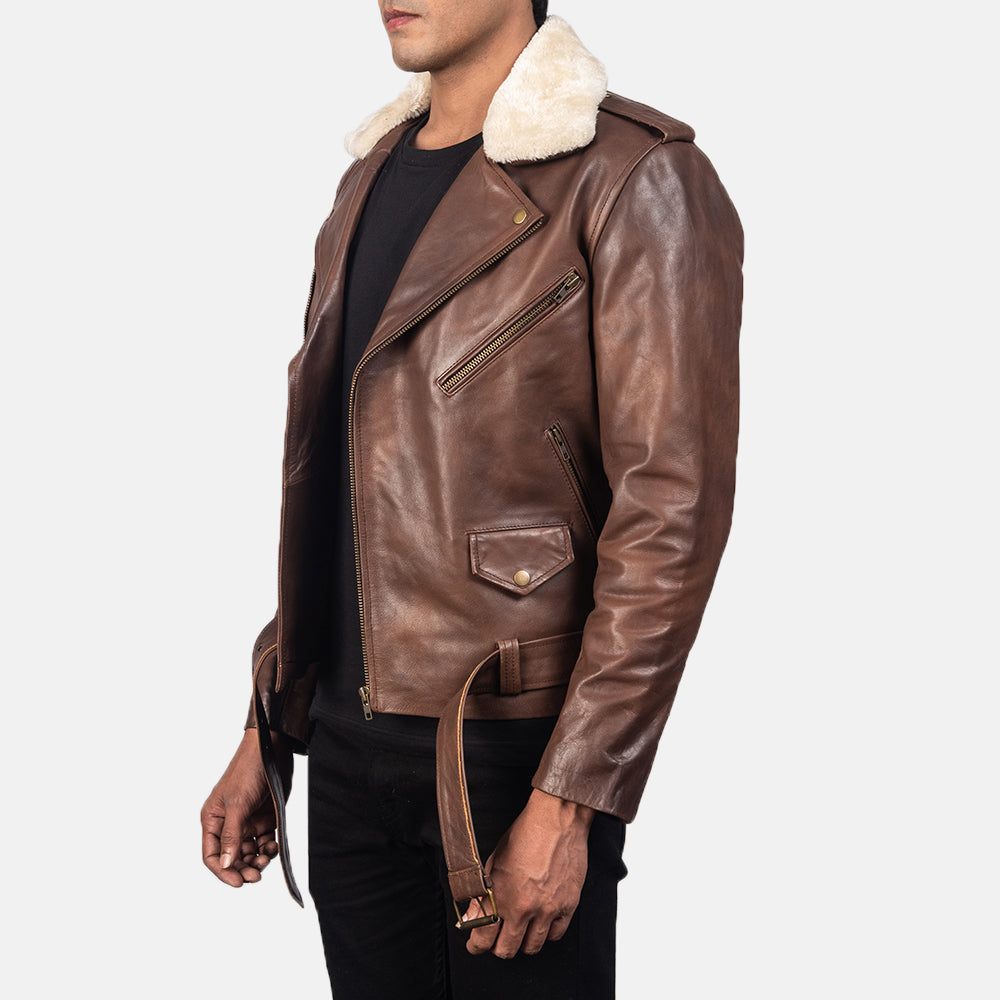 Fashion Furton Brown Leather Biker Jacket