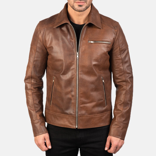 Buy Best Classic Looking Fashion Lavendard Brown Leather Biker Jacket
