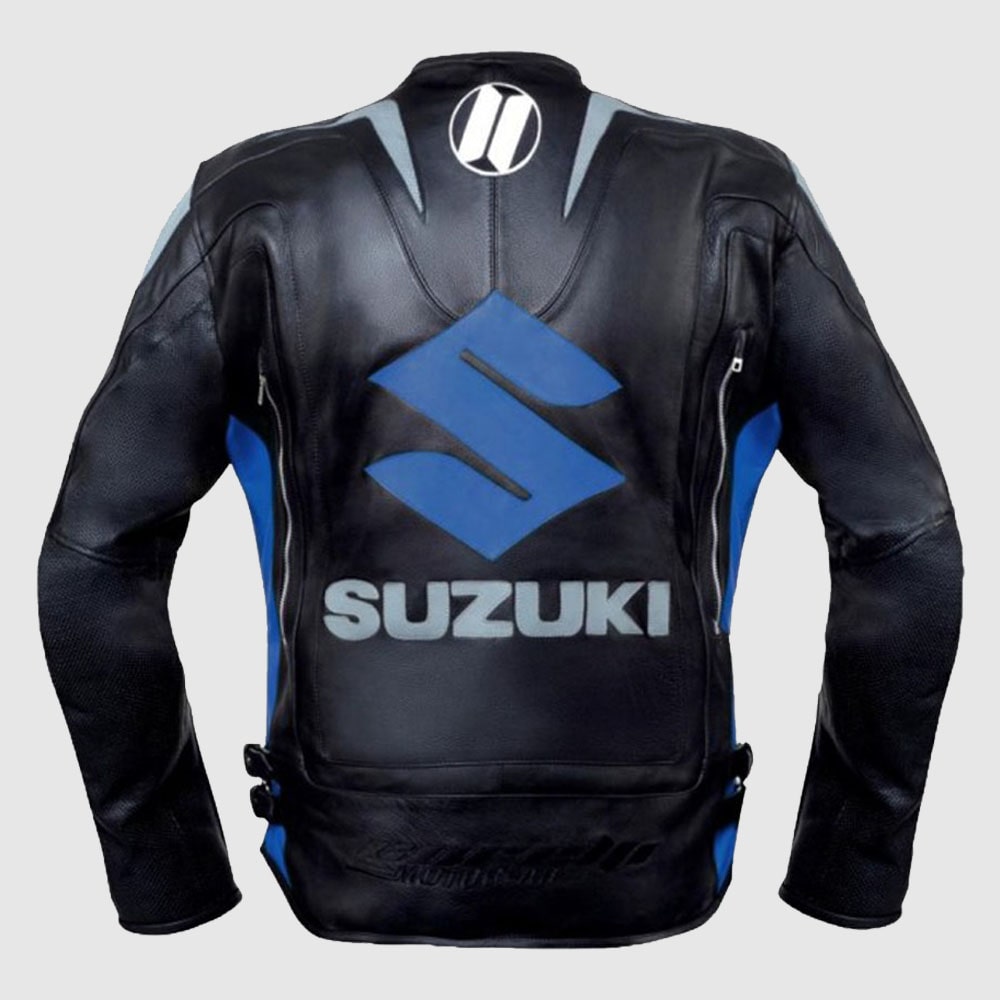 Men’s Blue Suzuki MotoGP Motorcycle Racing Leather Jacket