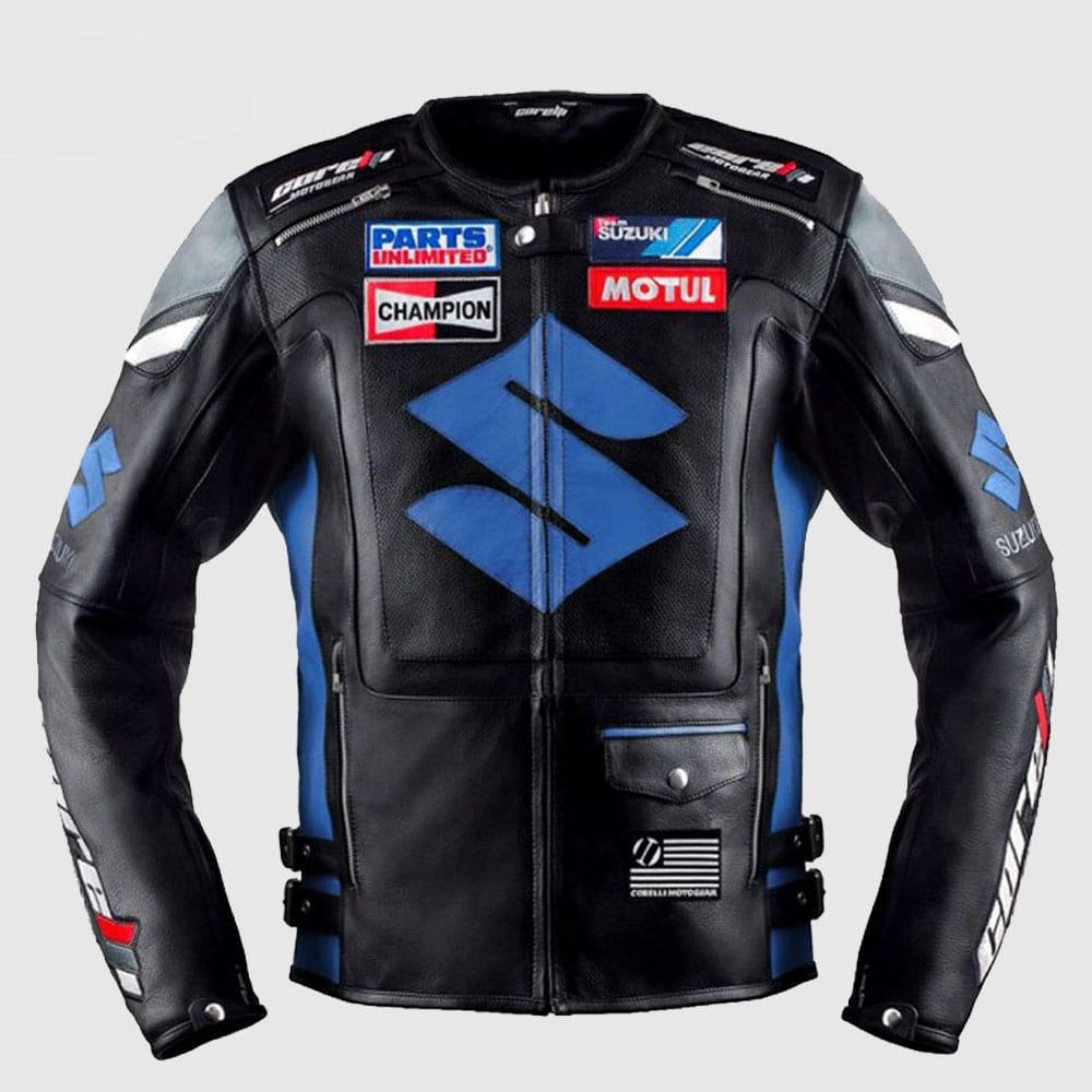 Men’s Blue Suzuki MotoGP Motorcycle Racing Leather Jacket