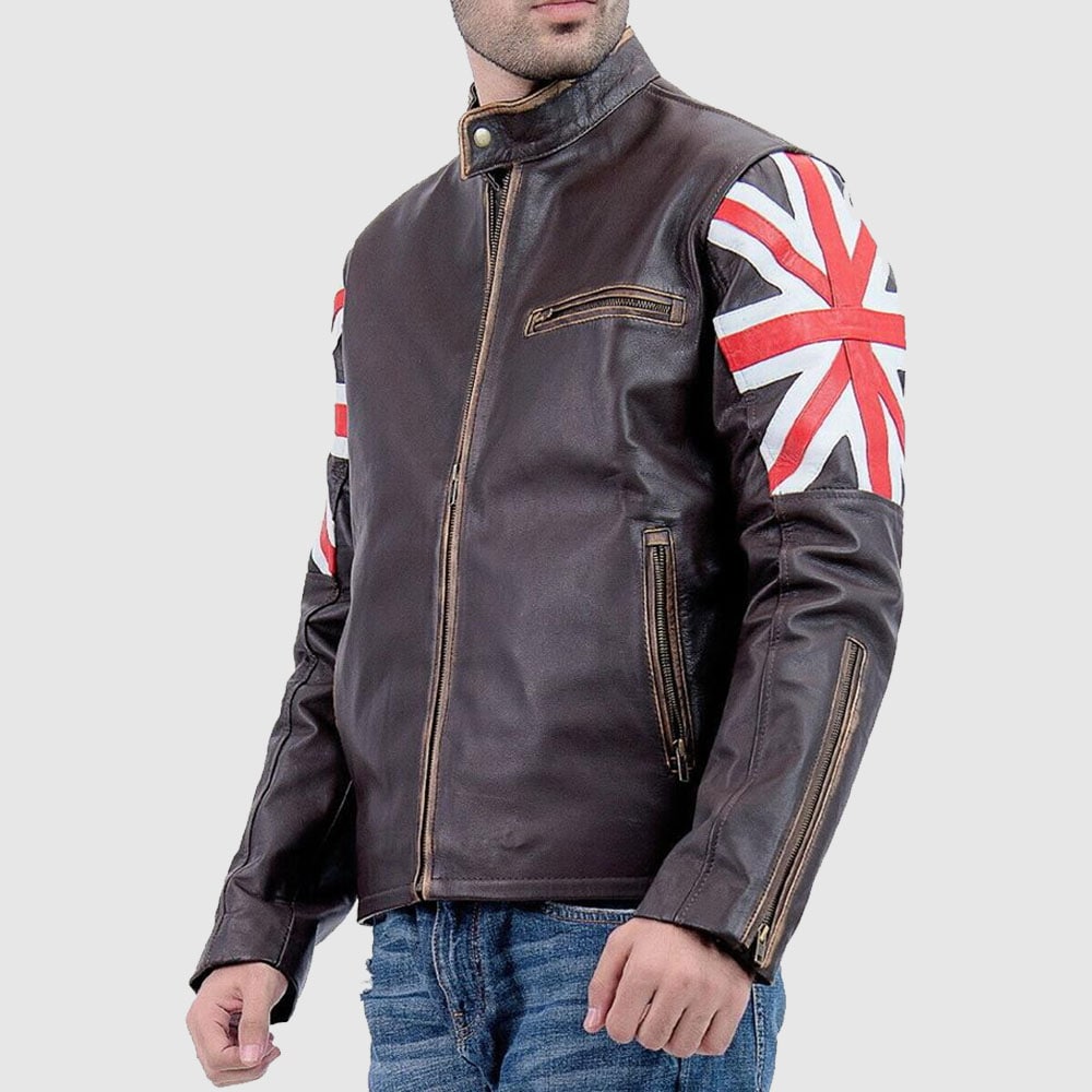 Union Jack Sheepskin Leather Jacket