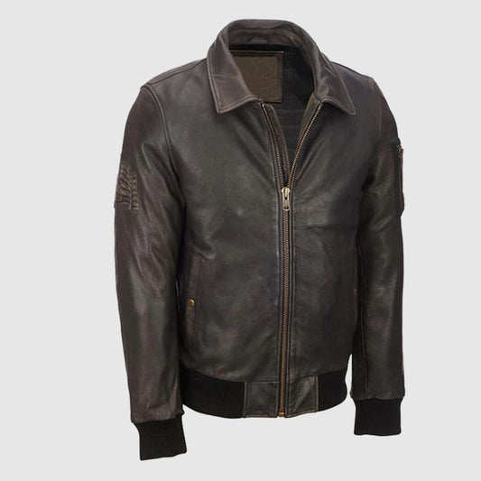 Men's Distressed Brown Vintage Bomber Jacket - Timeless Style