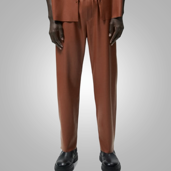 Mens Brown Leather Moto Real Sheep Skin Leather Biker pants