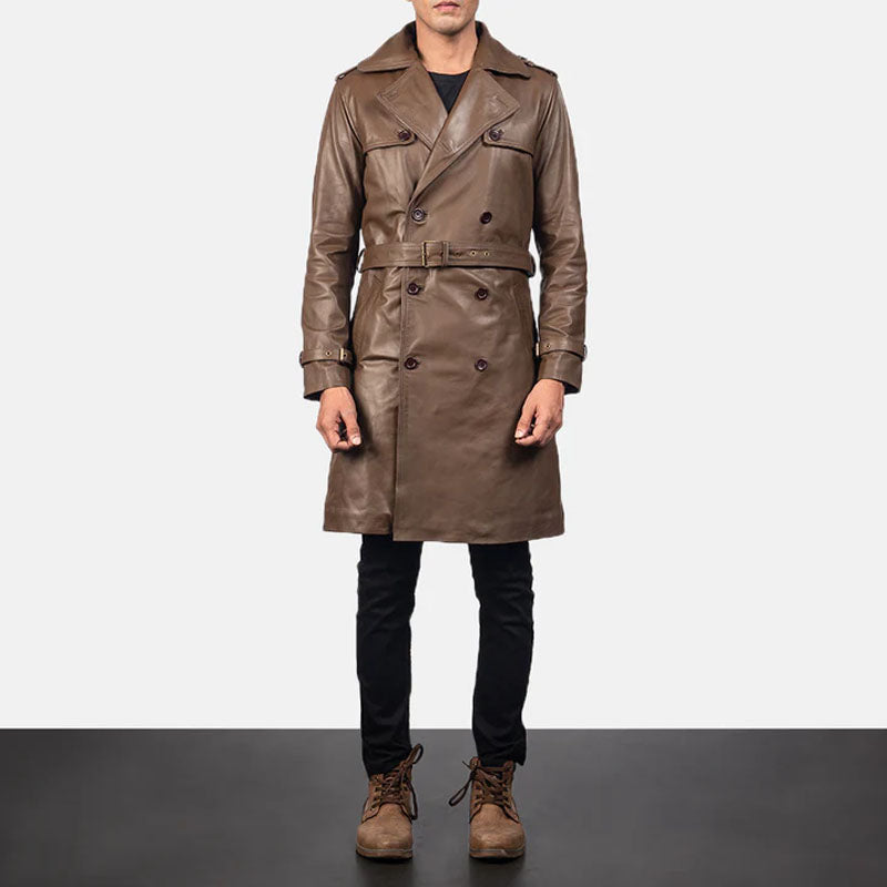 Mens Brown Sheepskin Leather Duster Coat