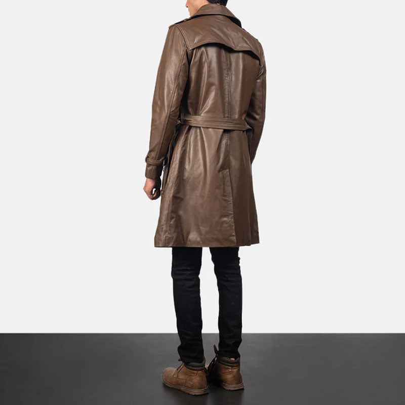 Mens Brown Sheepskin Leather Duster Coat