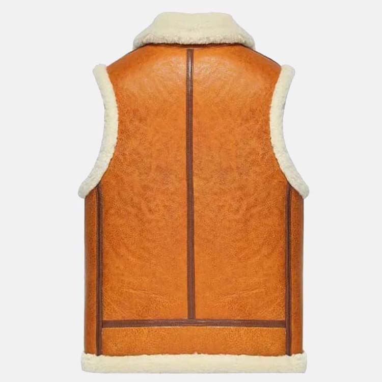Mens Brown White Fur Shearling Leather Vest