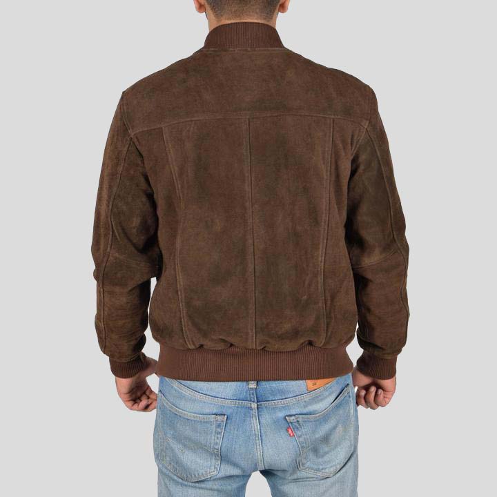 Mens Chocolate Brown Suede Bomber Jacket